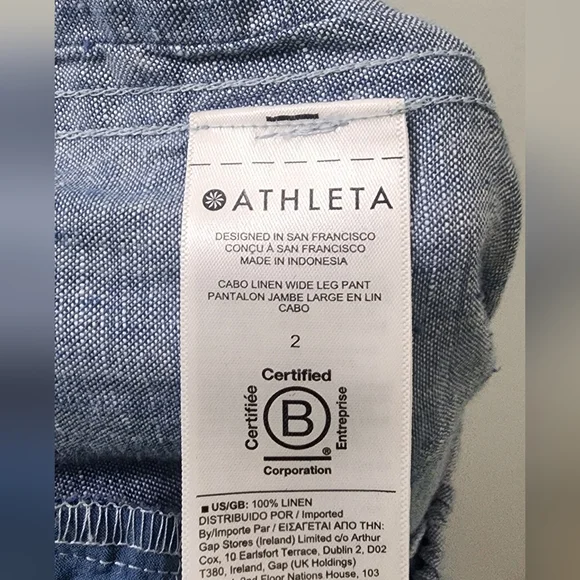 Athleta Blue Wide-Leg Linen Pants, Size 2, 100 % Linen. - Picture 8 of 9